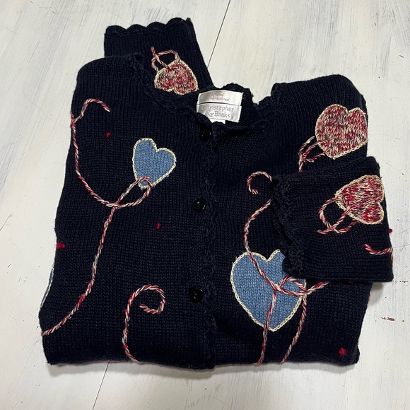 Vintage Y2K Christopher & Banks Hand Embroidered Strung Hearts Cardigan Sweater - Picture 8 of 8